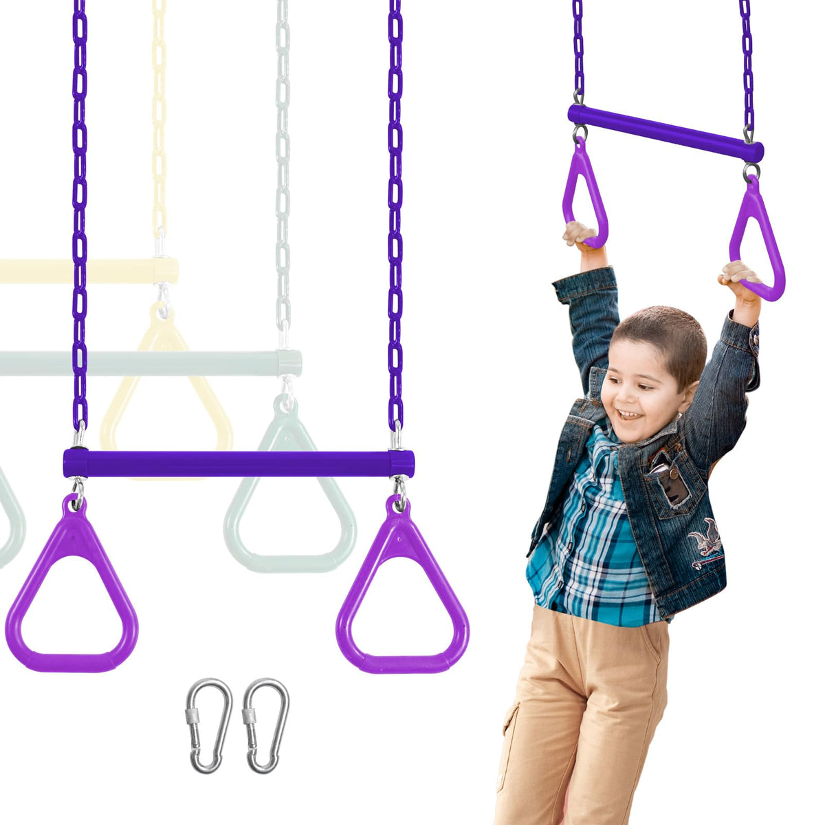 AOBOTE duty ring trapeze bar in a backyard setup enhances family play