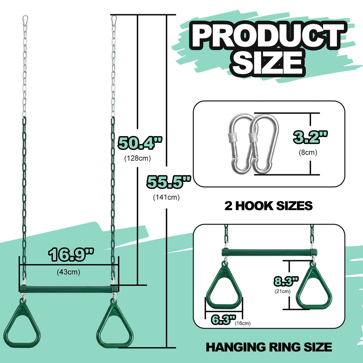 AOBOTE trapeze bar side view highlights sturdy frame for active play sessions