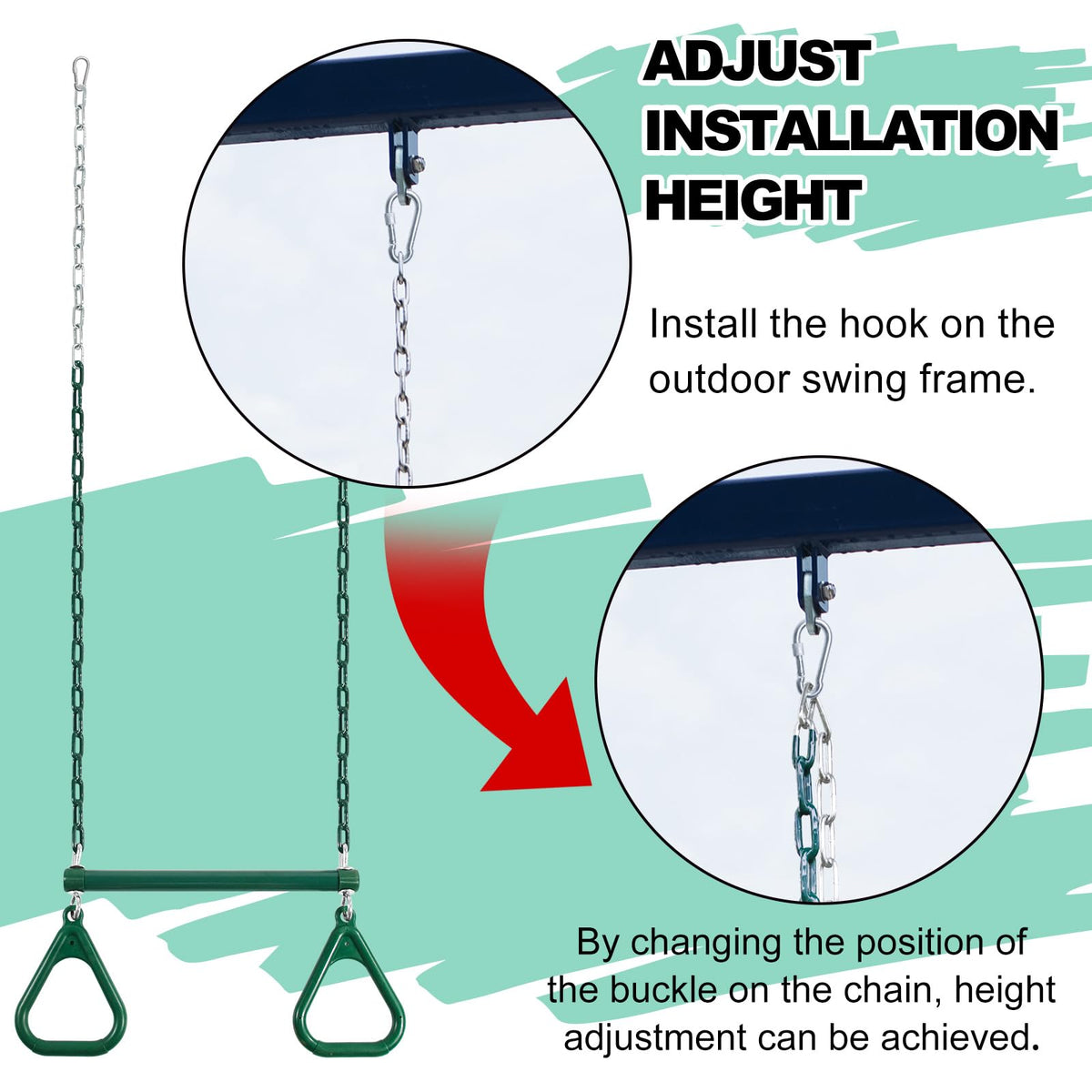 AOBOTE trapeze bar with 47in chains showcases easy hanging installation