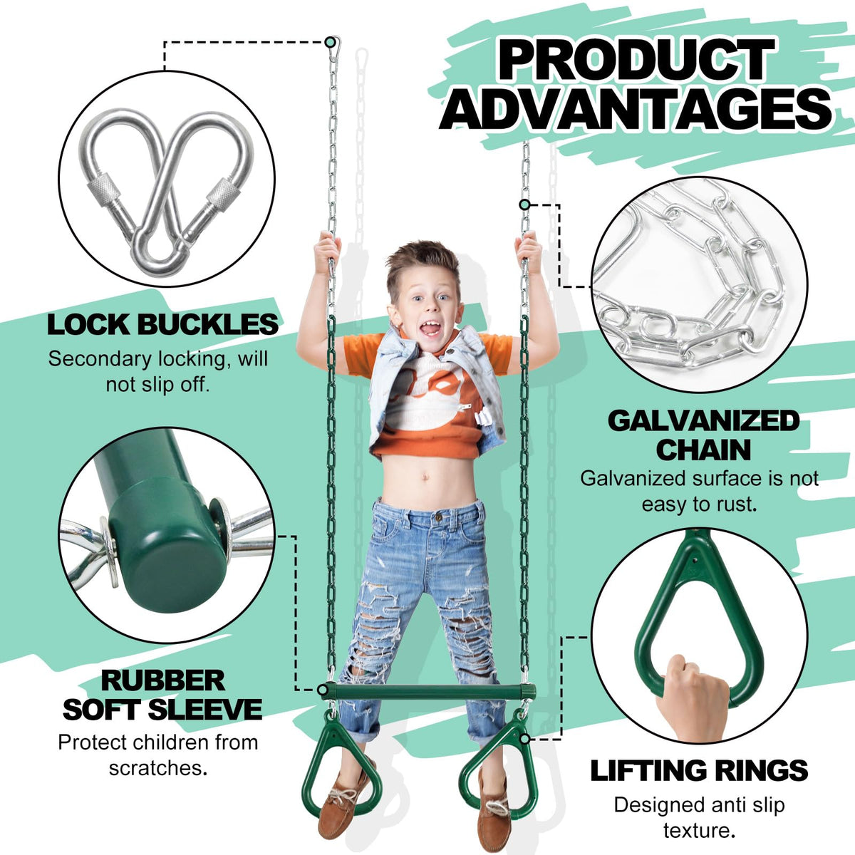 AOBOTE two-snap-hook setup simplifies attachment to your swing frame