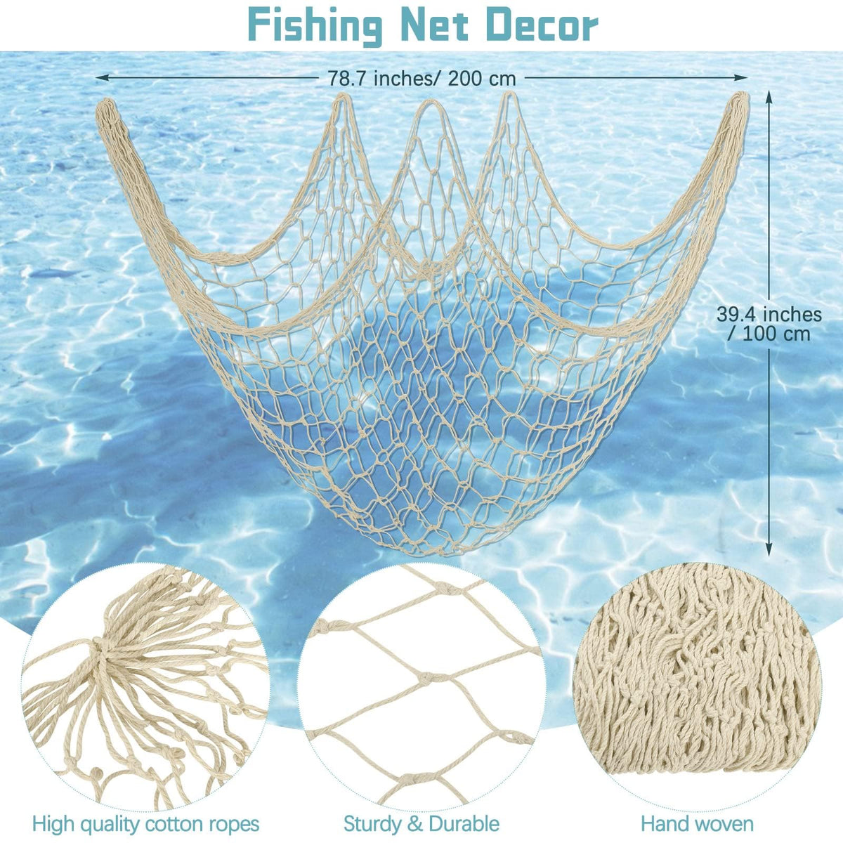 Aodaer cotton fishnet netting in natural color for sea-themed decor