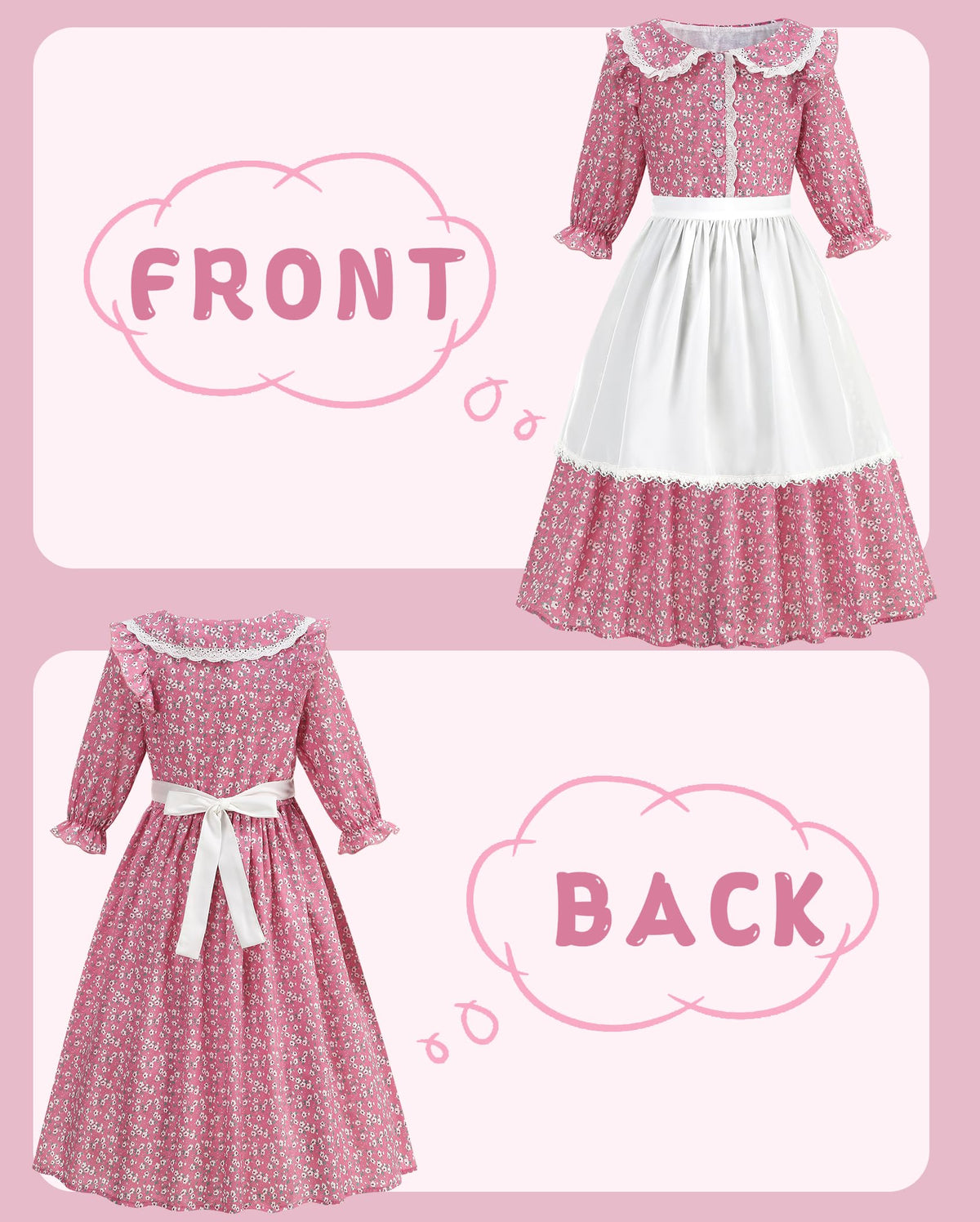 Aoiviss girls pioneer dress apron white; keeps a coordinated look for school-themed events