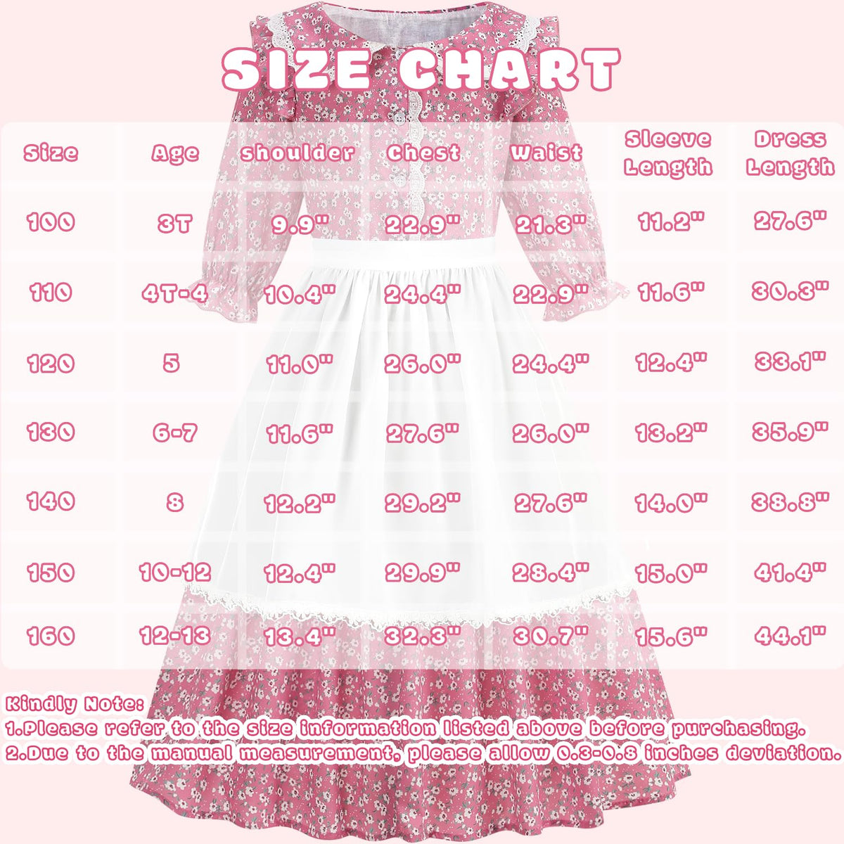 Aoiviss girls pioneer dress front detail; lace collar and button closure accentuate heritage styling