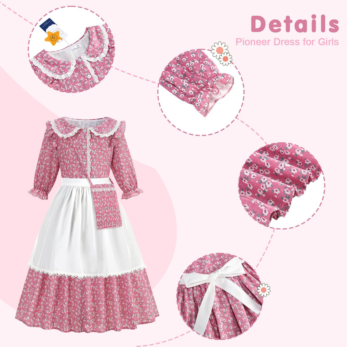 Aoiviss girls pioneer dress sleeves elastic; comfortable fit for busy kids