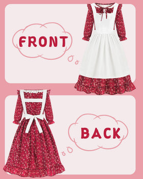 Aoiviss Pioneer dress with white apron back view for authentic colonial look