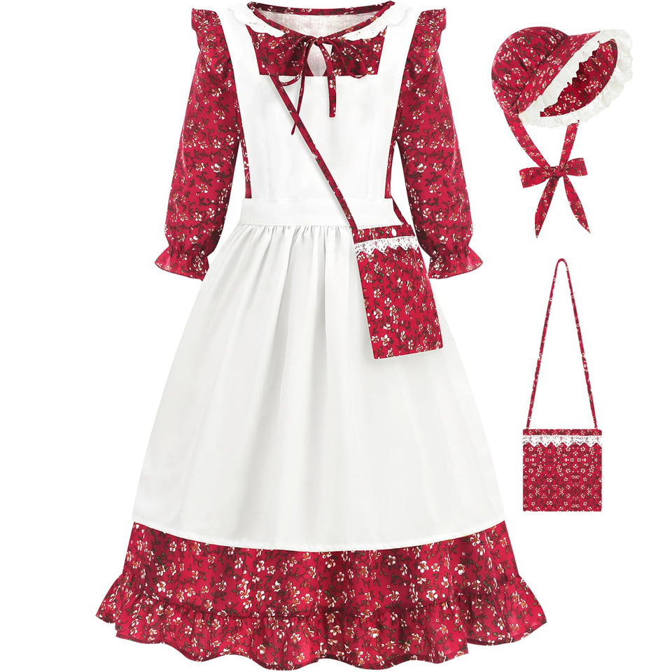 Aoiviss Pioneer dress with floral front view for history days