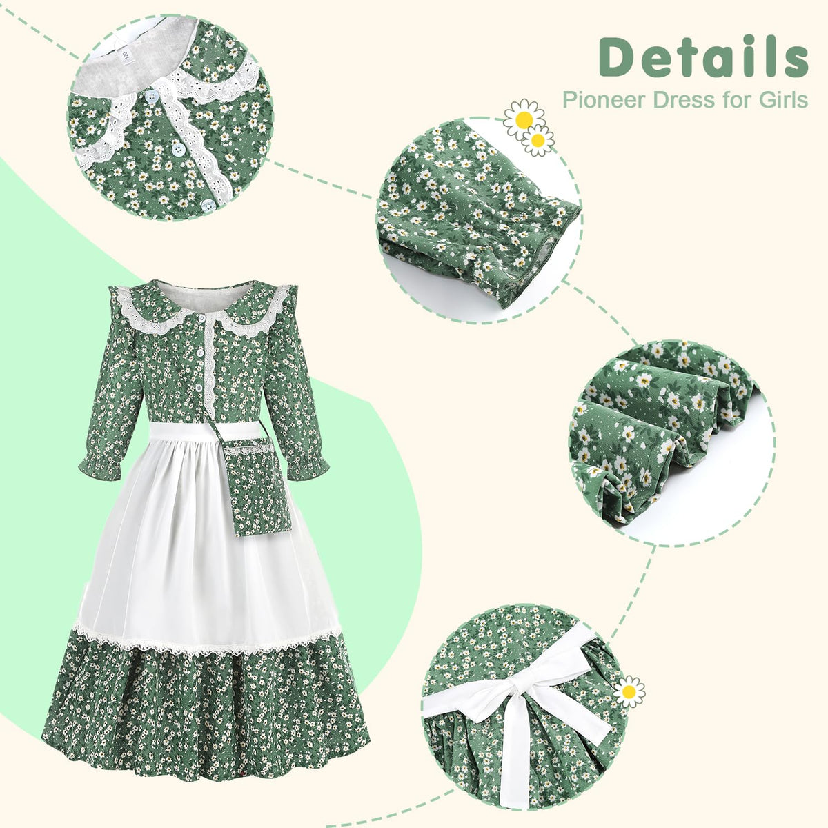 Aoiviss lace-trimmed collar and back tie add classic elegance.