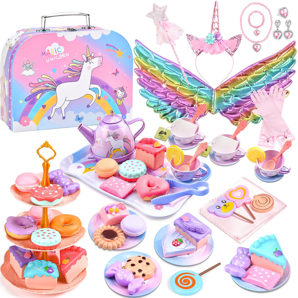 Aojieni unicorn teapot and tray for imaginative tea party play