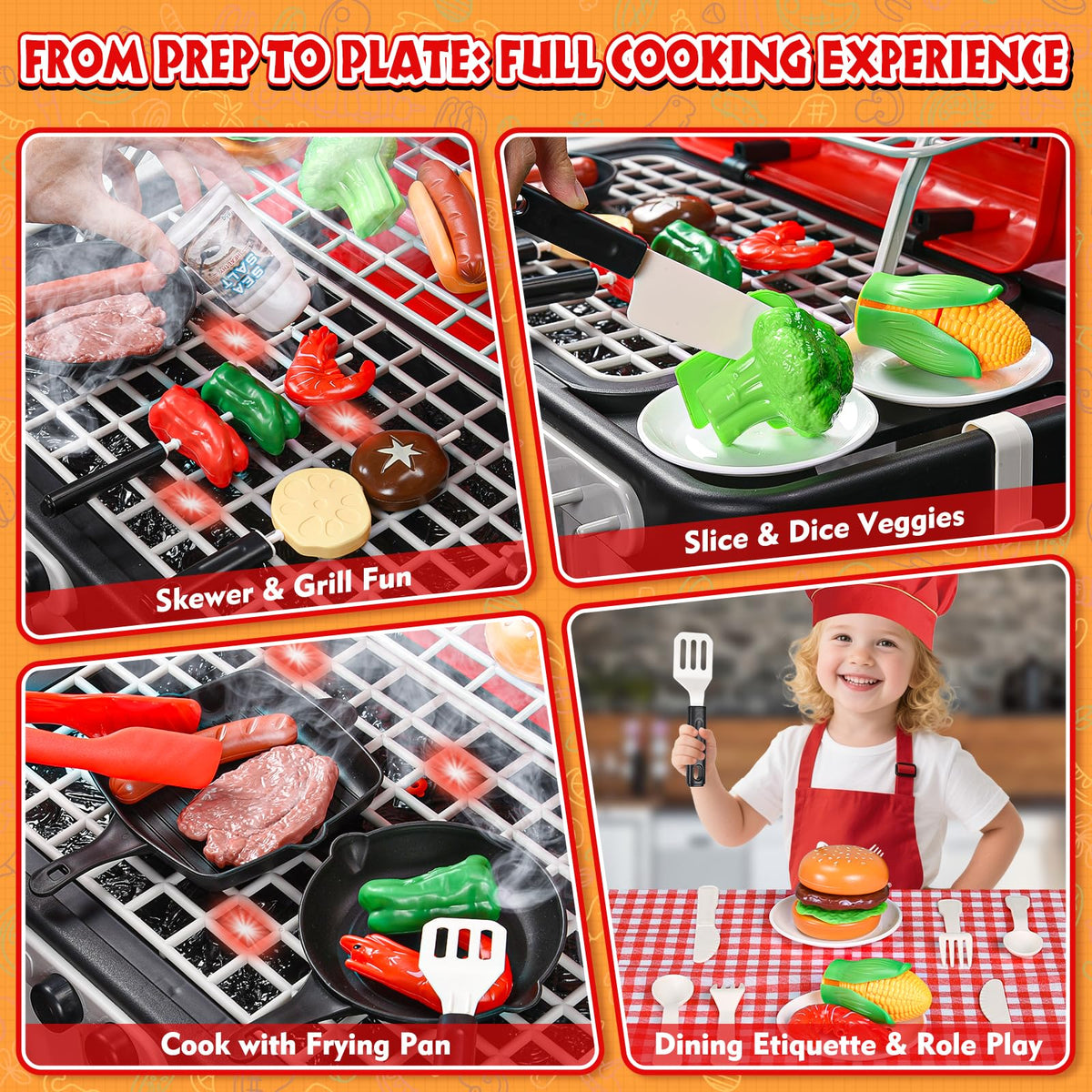 Aojieni skewers and cutlery enhance authentic barbecue role play