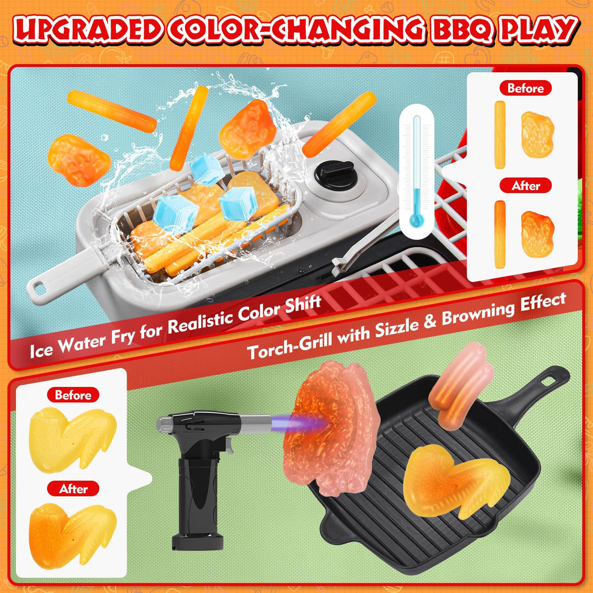Aojieni grill playset with UV torch enables pretend grilling excitement