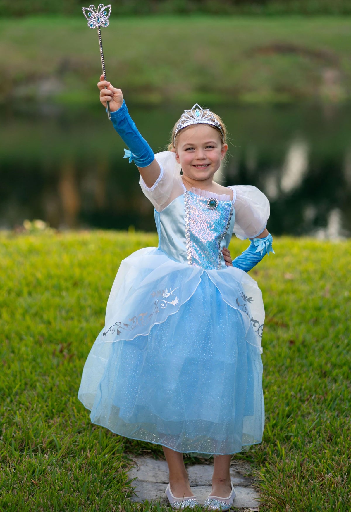 Aolliya blue lace-detail princess dress for elegant dress-up.