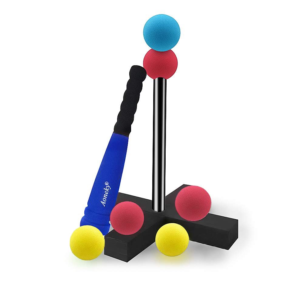 Aoneky mini foam T-ball bat for safe toddler play outdoors.