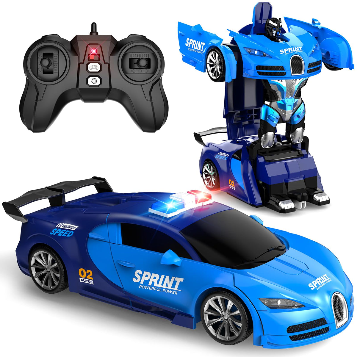 AONEPTR remote control car front view showing sleek design and durable build for kids.