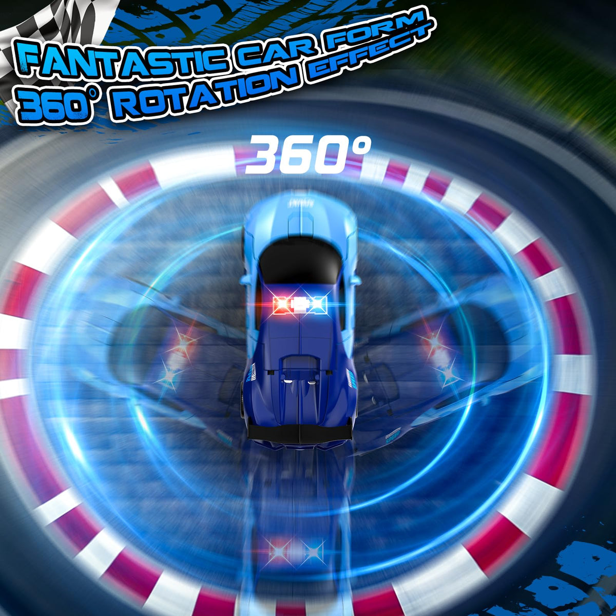 AONEPTR remote control car with LED lights enhances nighttime play.