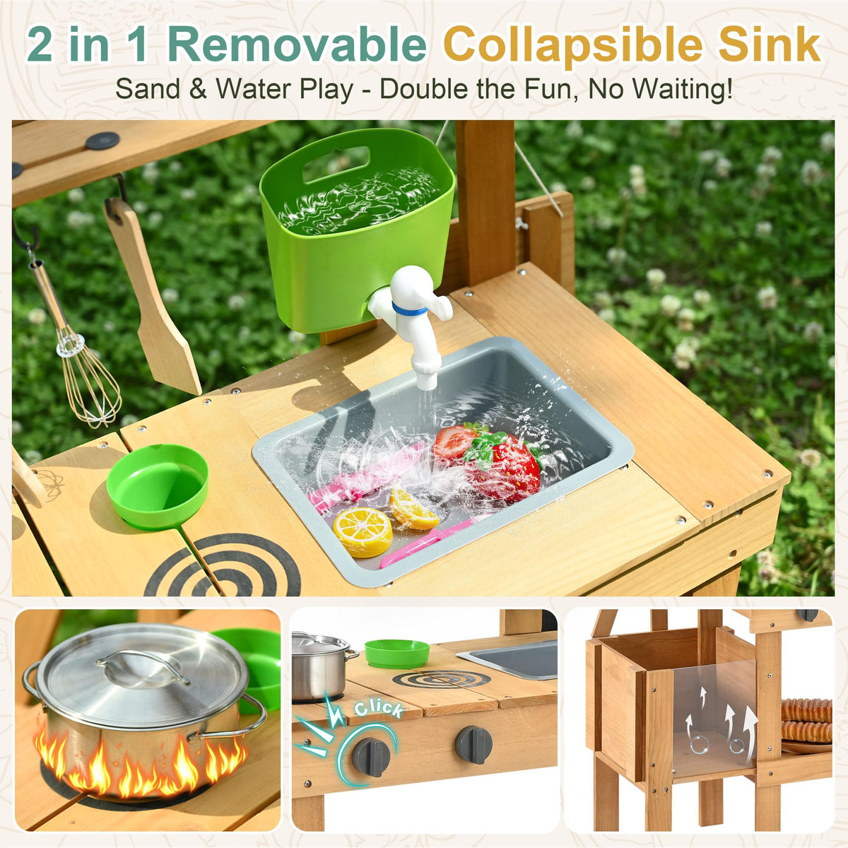Aoparts Mud Kitchen sink and faucet for hands-on water play.