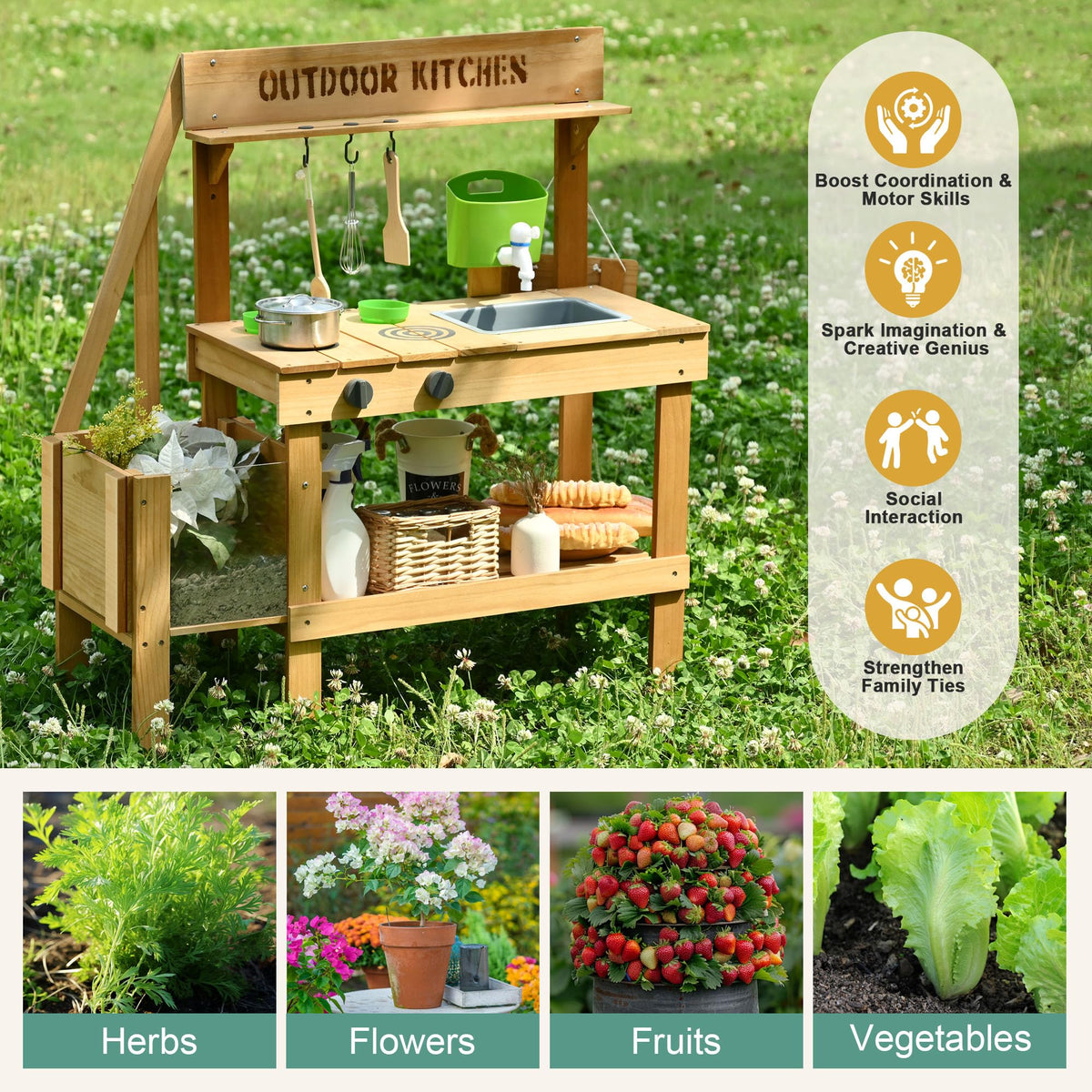 Aoparts Mud Kitchen water cups and accessories for pouring practice.