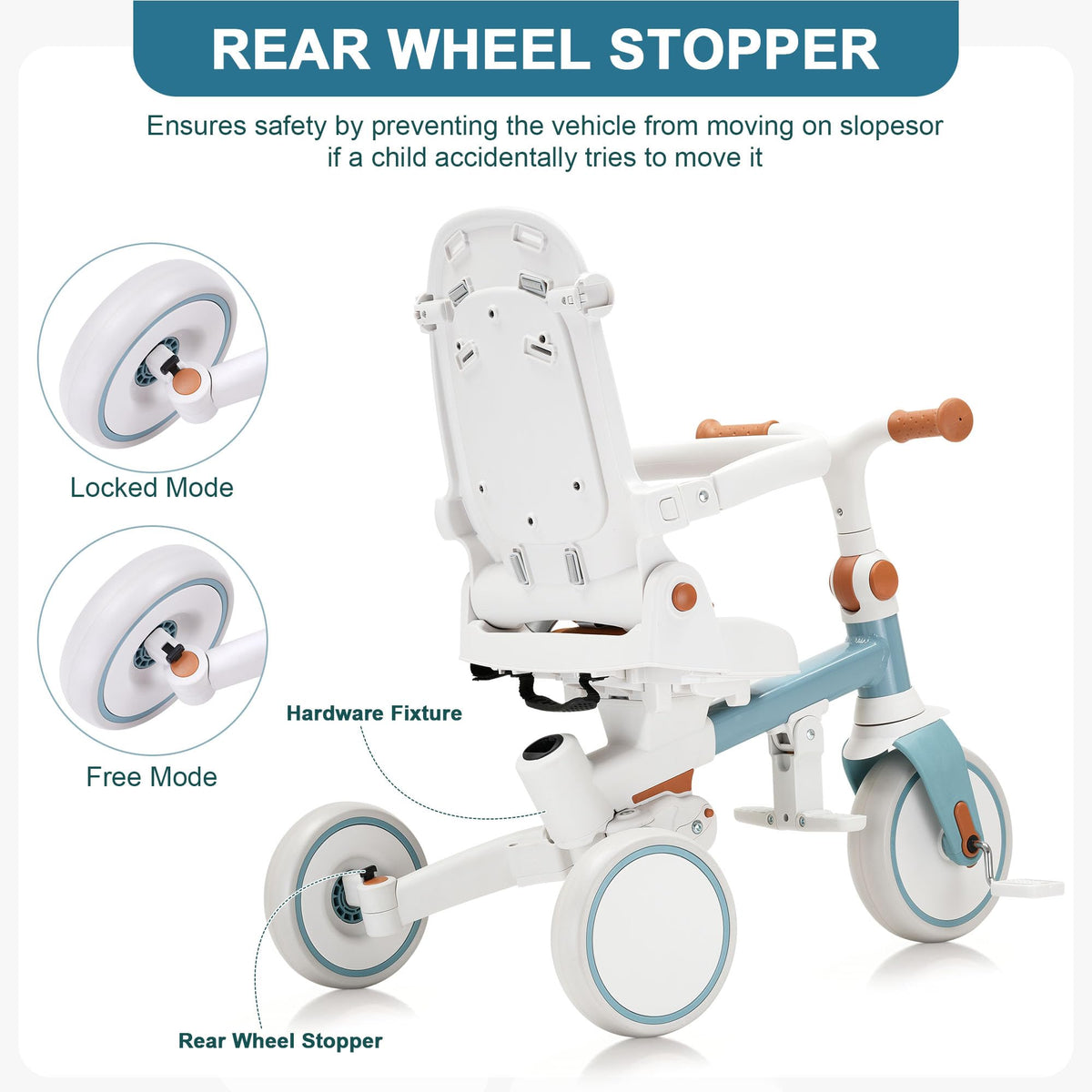 AOPEC tricycle features a 5-point safety belt for secure riding