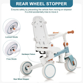 AOPEC tricycle features a 5-point safety belt for secure riding