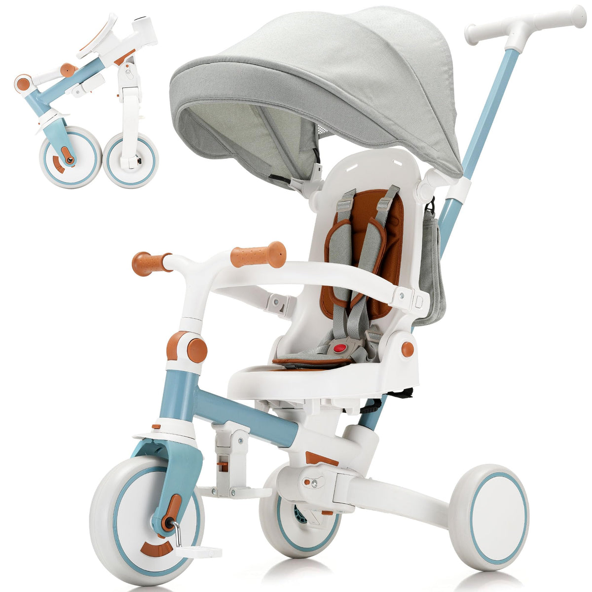 AOPEC 7-in-1 tricycle with foldable storage for easy transport