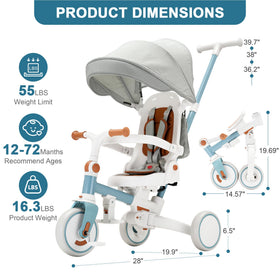 AOPEC tricycle with adjustable parent push handle for comfortable steering