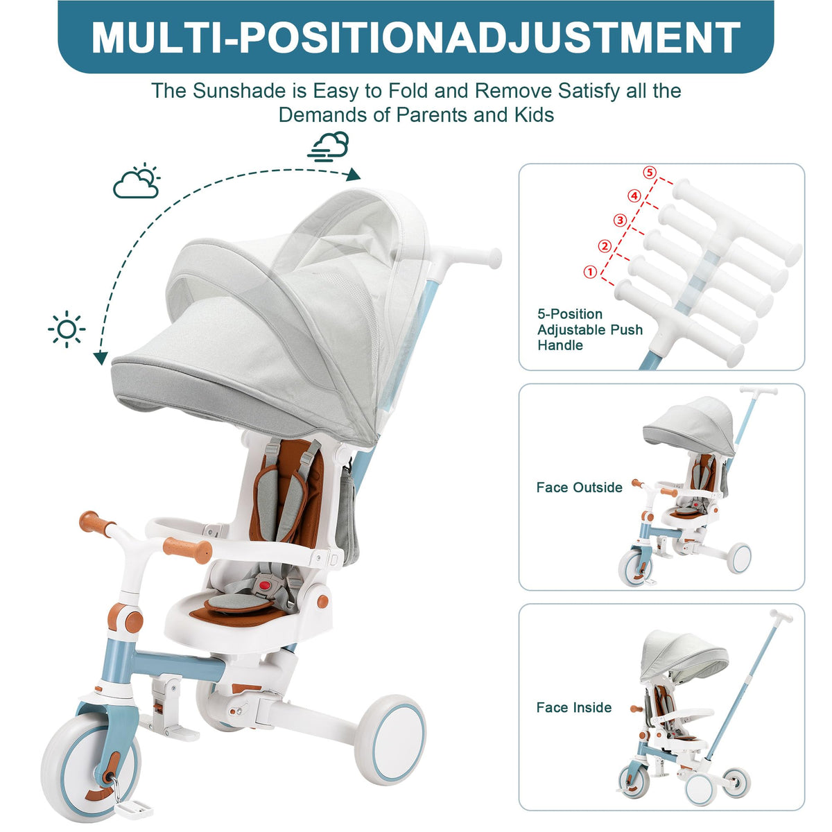 AOPEC reversible seat allows parent- or child-facing riding options