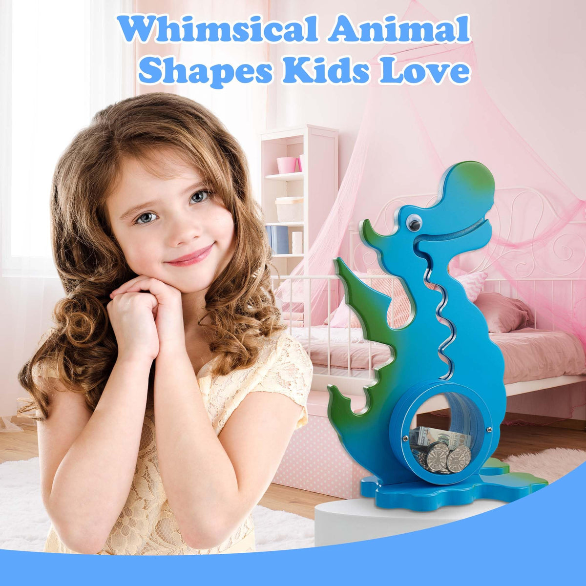 AORCMITN dinosaur piggy bank coin slide for interactive saving