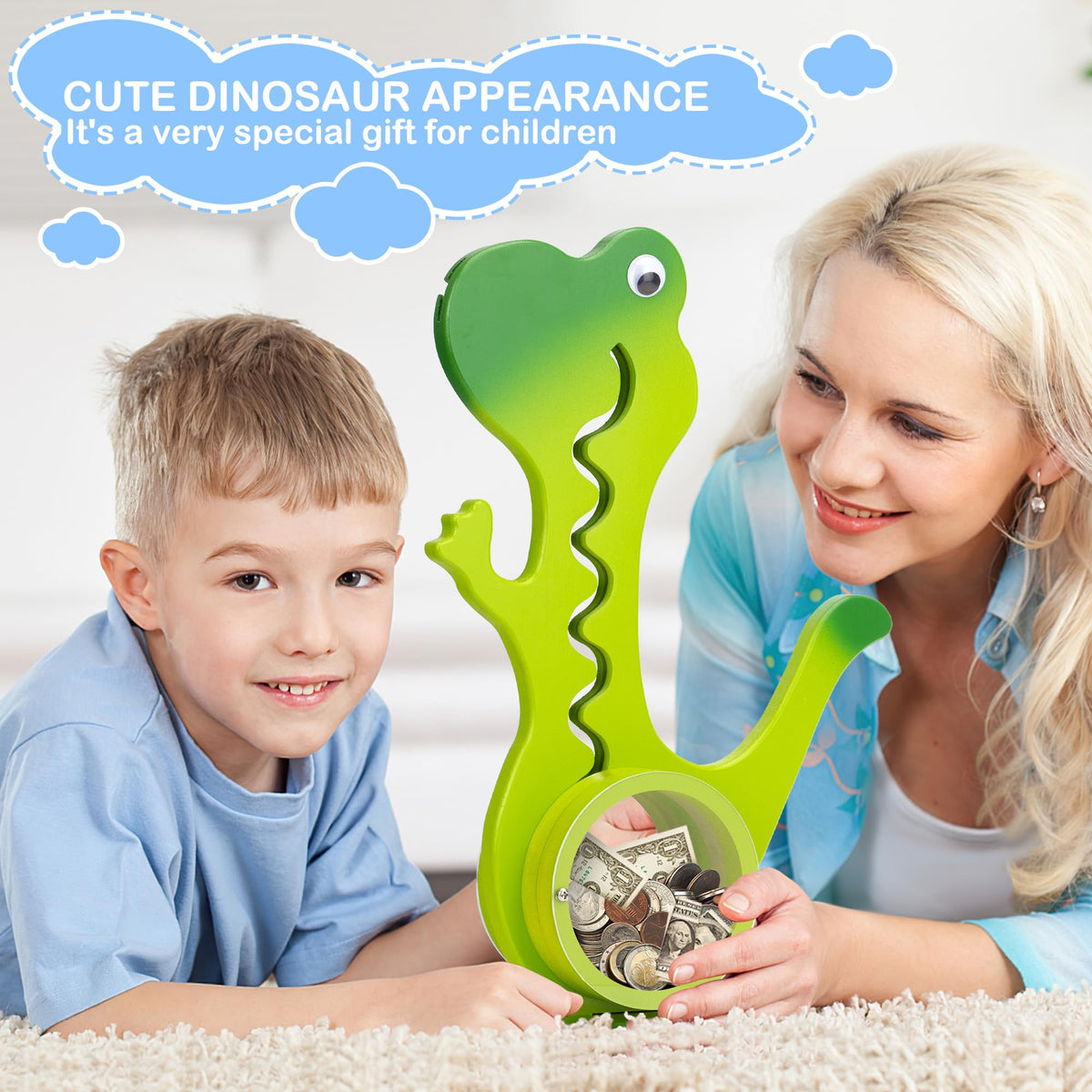 AORCMITN dinosaur piggy bank gift-ready packaging supports thoughtful presents.