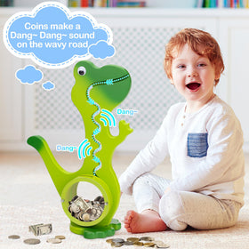 AORCMITN dinosaur piggy bank interactive coin slide encourages hands-on saving.