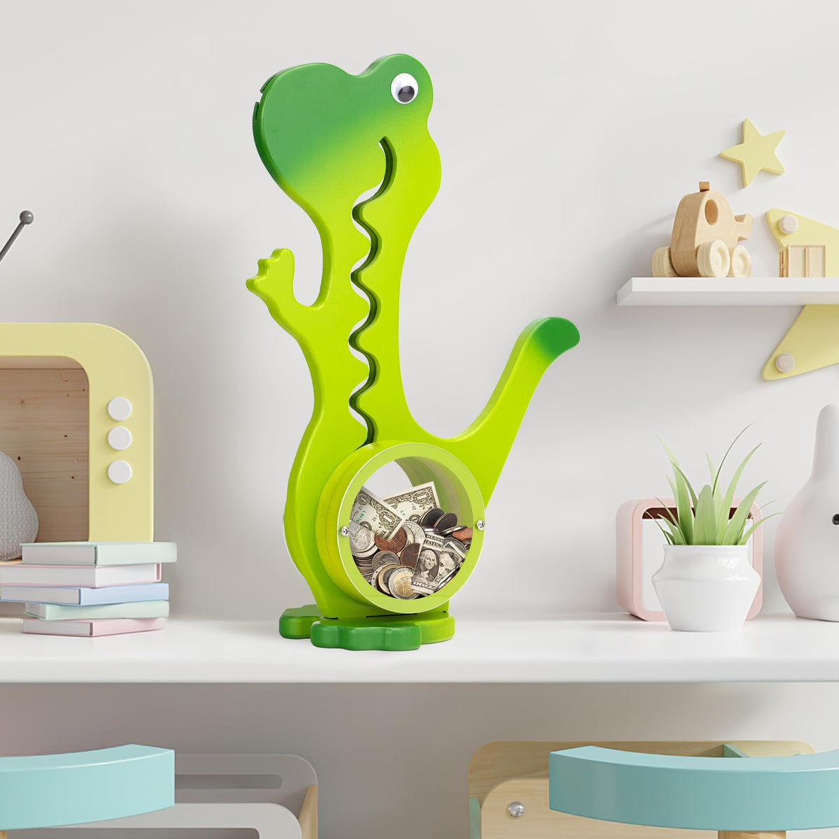 AORCMITN dinosaur piggy bank personalization stickers let kids customize.