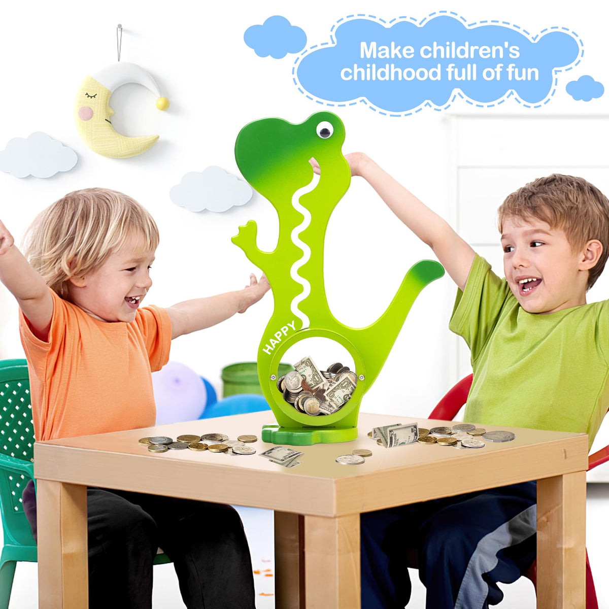 AORCMITN dinosaur piggy bank safety features include smooth edges.