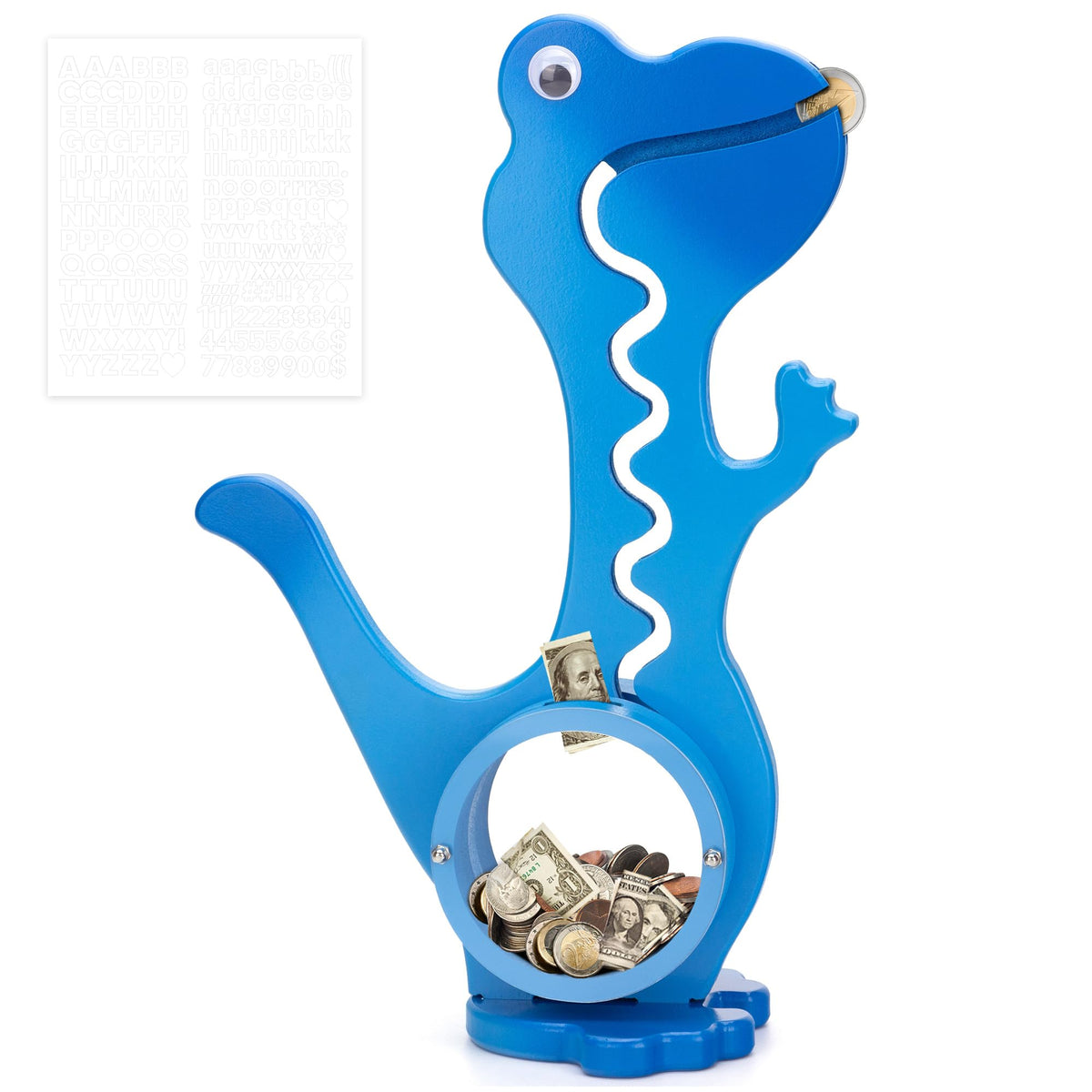 AORCMITN wooden dinosaur piggy bank shows durable craftsmanship for kids.