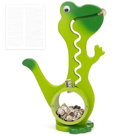 AORCMITN wooden dinosaur piggy bank body shows durable craftsmanship for kids.