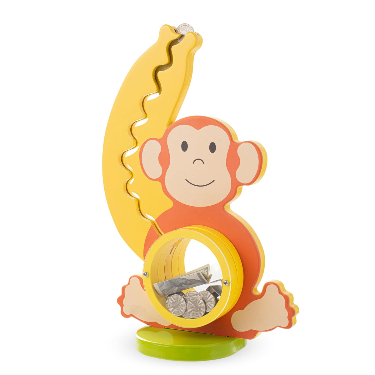 AORCMITN monkey banana piggy bank with interactive coin slide for engaging saving.