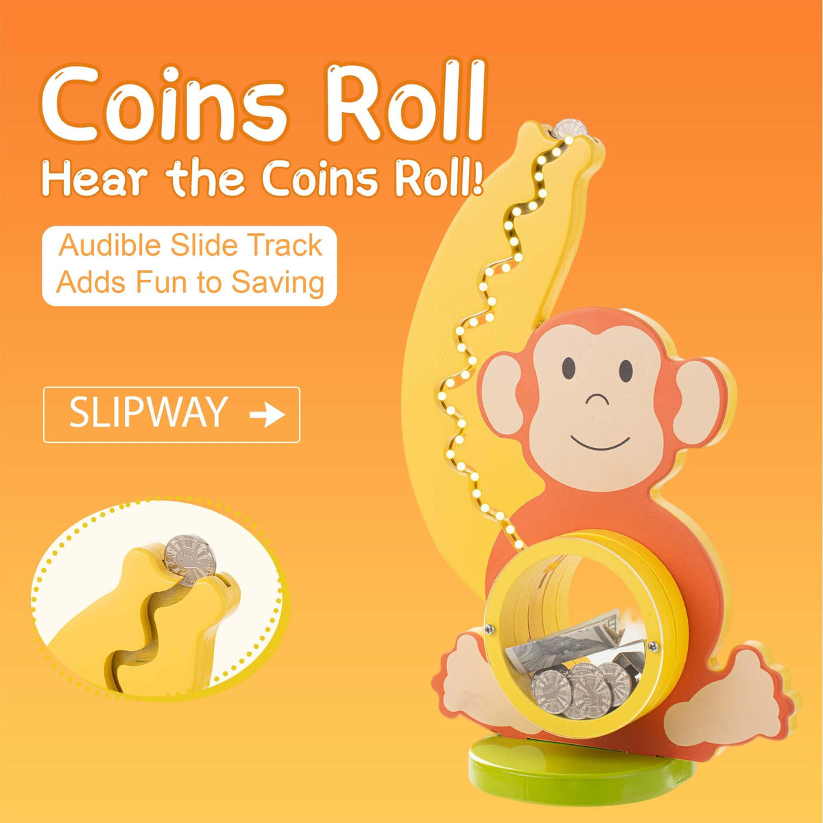 AORCMITN wooden piggy bank with clear belly showing real-time saving progress.