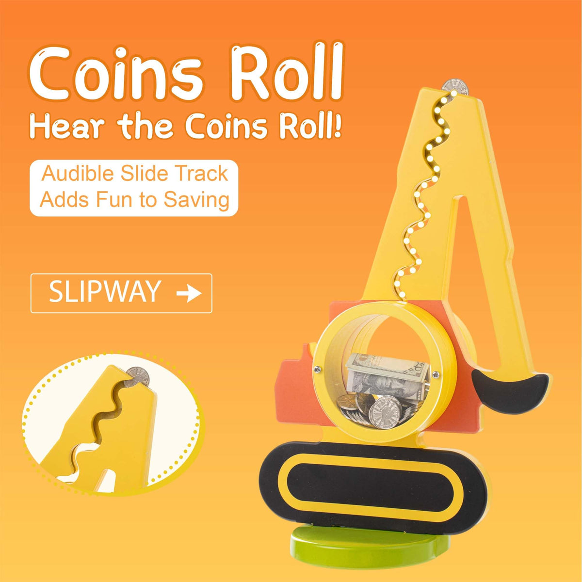 AORCMITN wooden piggy bank's clear belly shows real time saving progress.