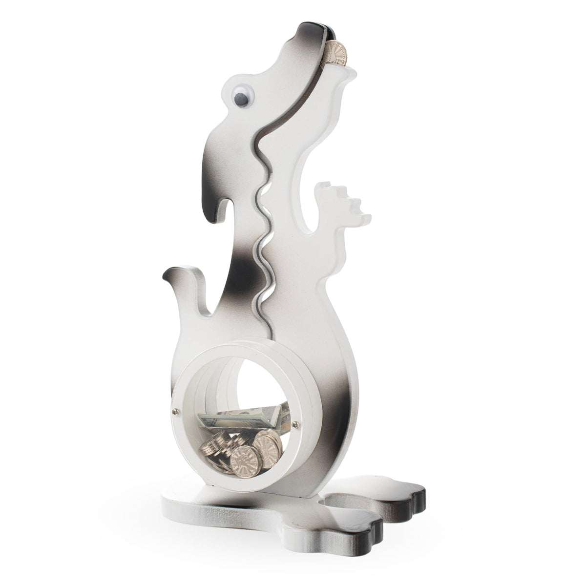AORCMITN wooden dog piggy bank with clear belly showing savings