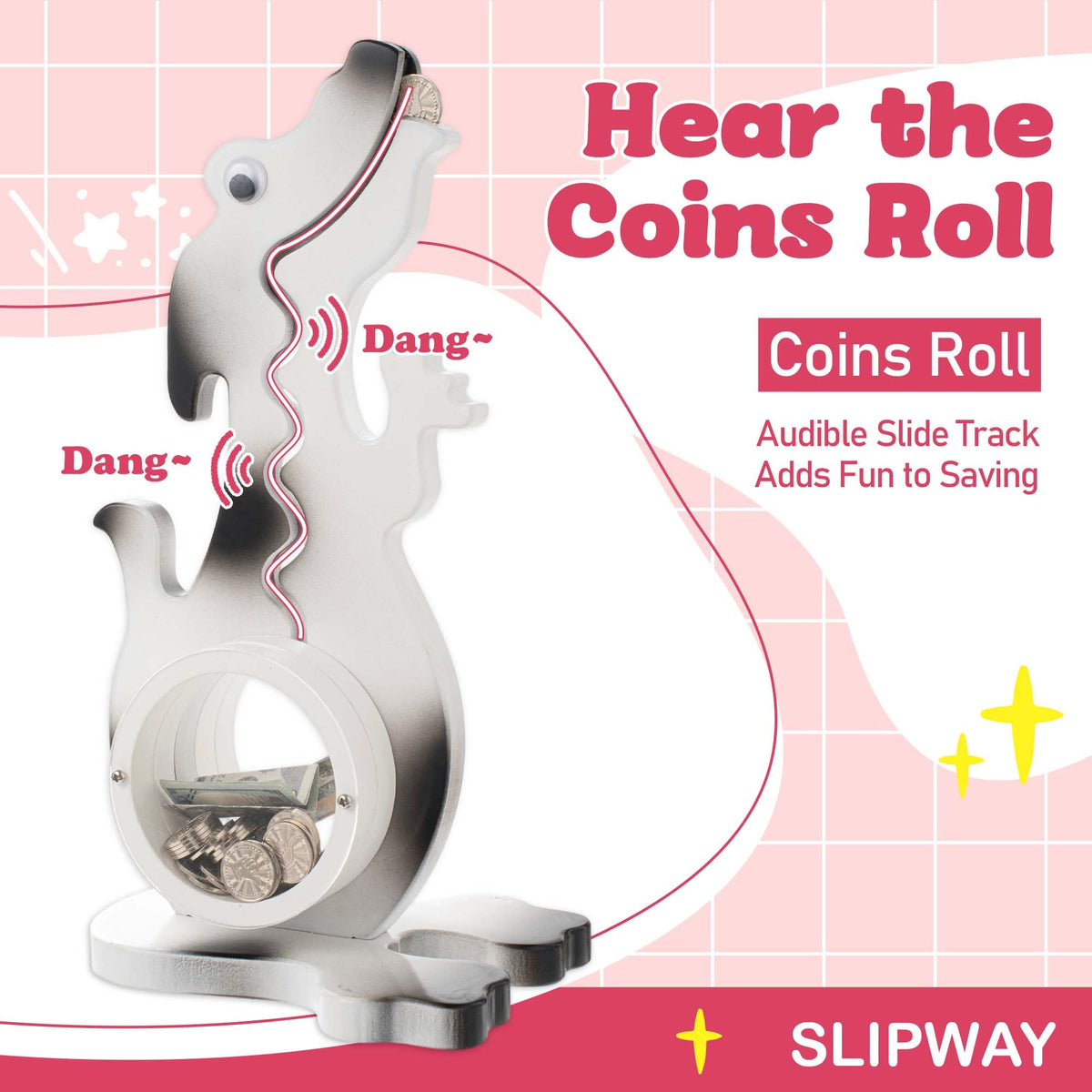 AORCMITN piggy bank coin slide with dinosaur motif for interactive play