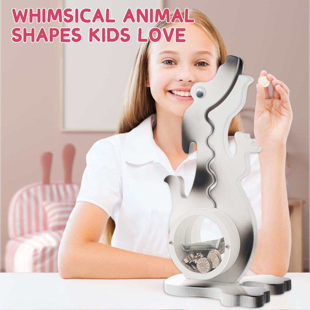 AORCMITN decorative wooden piggy bank in a kids room