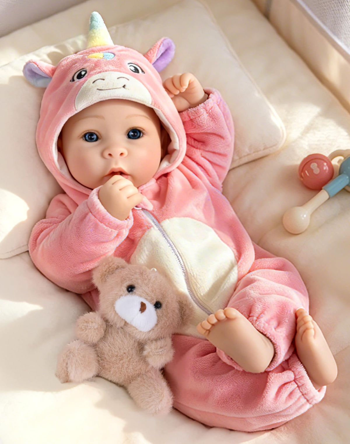 Aori 17-inch baby doll with realistic head and hands for lifelike pretend play.