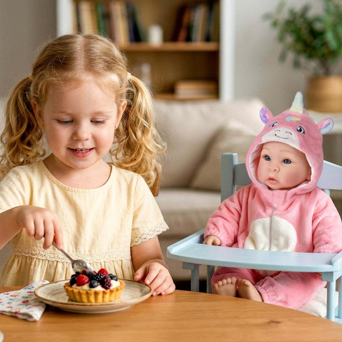 Aori 17-inch baby doll with spray-painted hair for natural styling.