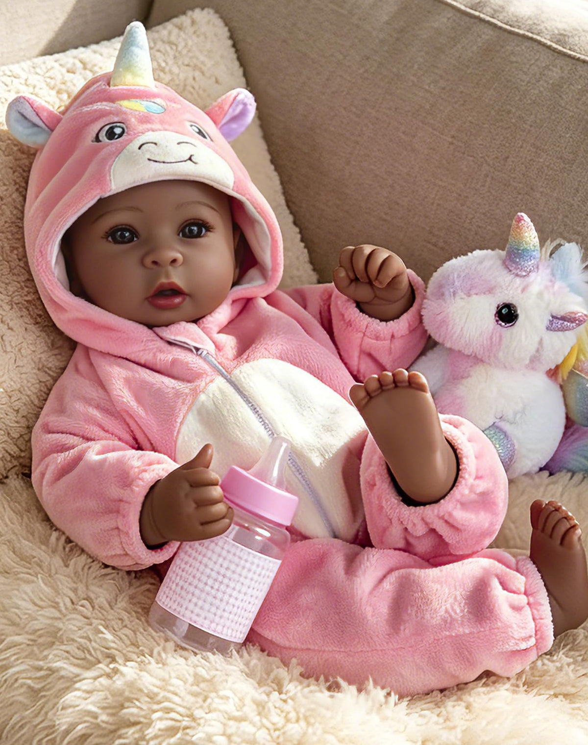 Aori 17 Inch Black Doll with realistic head and hands for lifelike pretend play.
