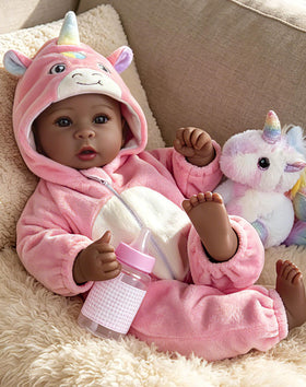 Aori 17 Inch Black Doll with realistic head and hands for lifelike pretend play.