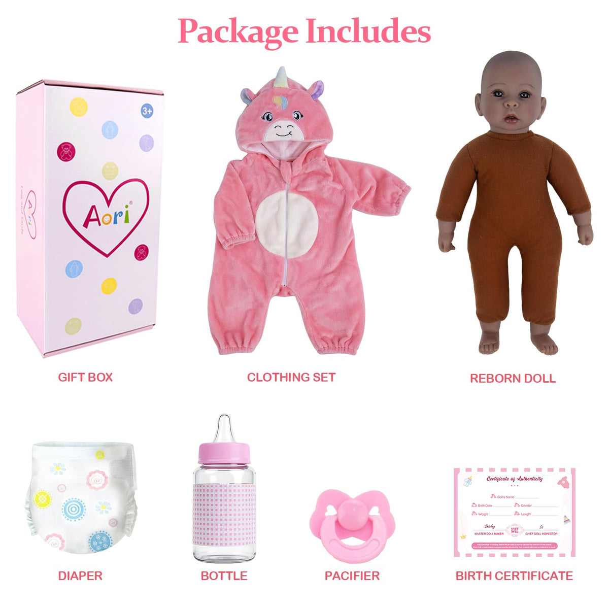 Aori doll uses safety-certified non-toxic vinyl and hypoallergenic fabric.