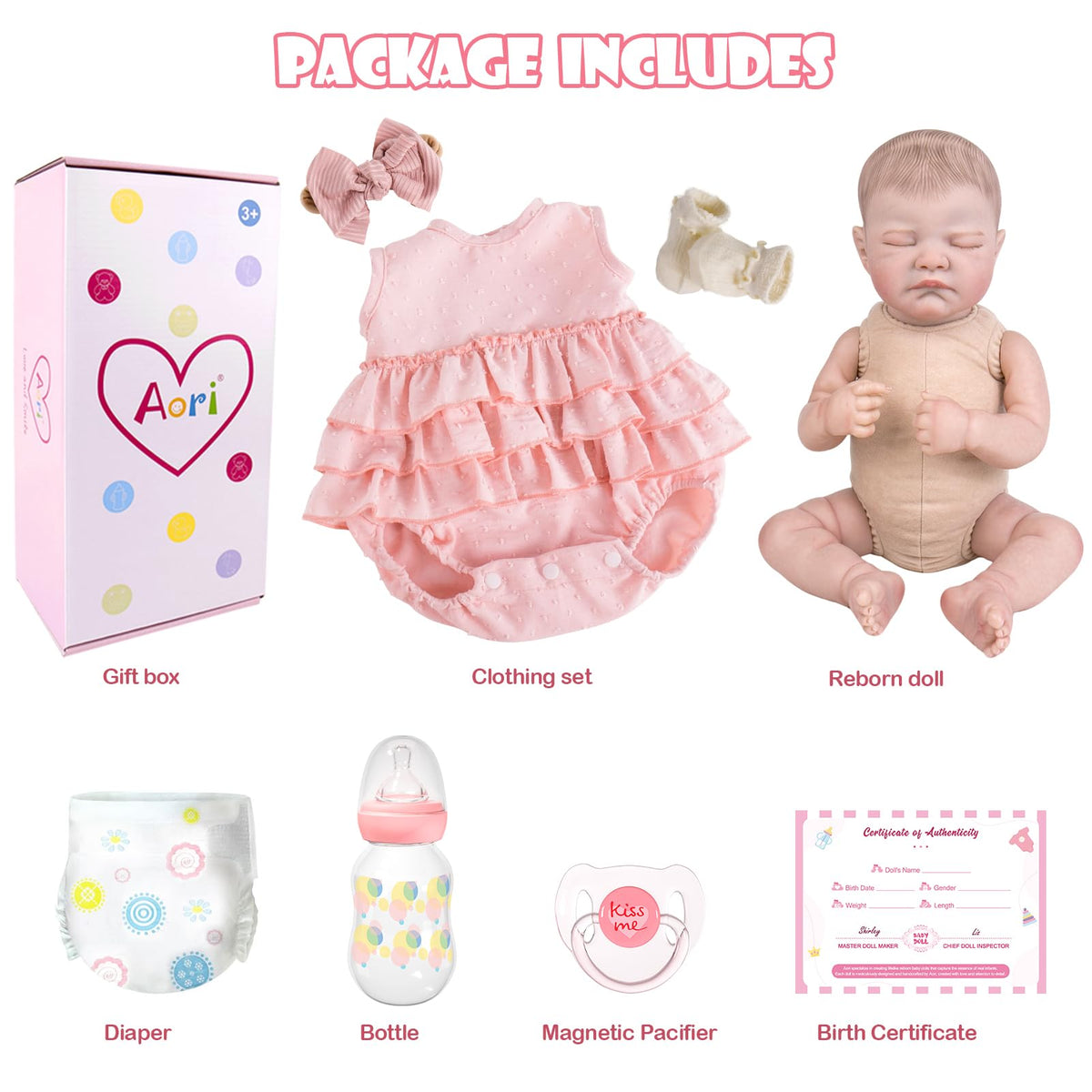 Aori 20-inch reborn doll birth certificate as a keepsake for collectors