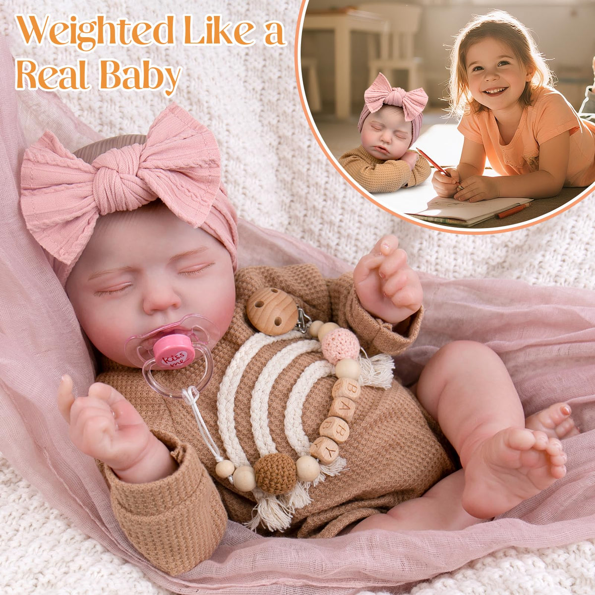 Aori rainbow outfit on the newborn girl doll for vibrant pretend-play looks.
