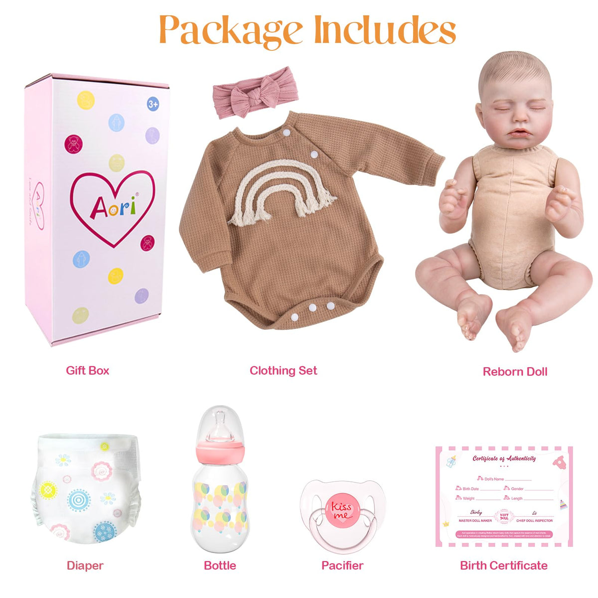 Aori sleeping baby doll pose in rainbow outfit ideal for bedtime storytelling.