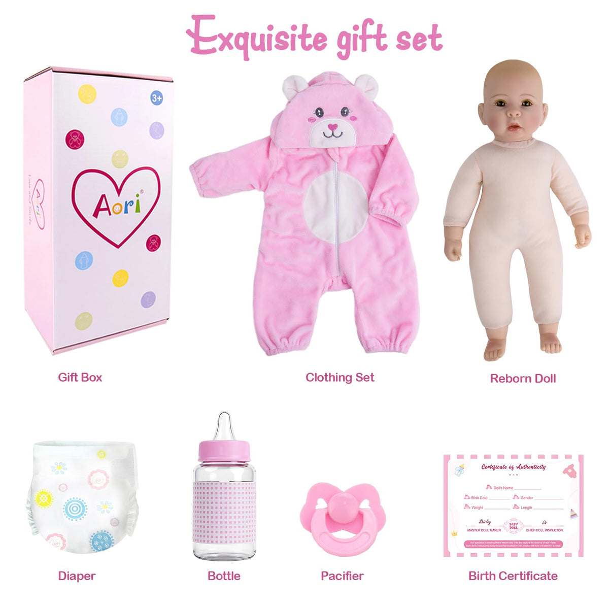 Aori doll arrives with birth certificate card and charming gift box.