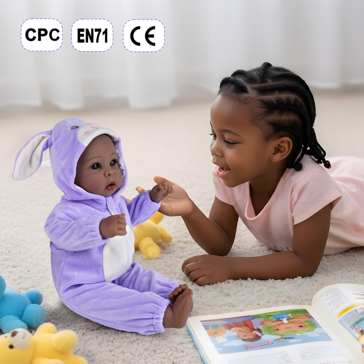 Aori Black Baby Doll 17-inch nursing bottle and pacifier included with doll.