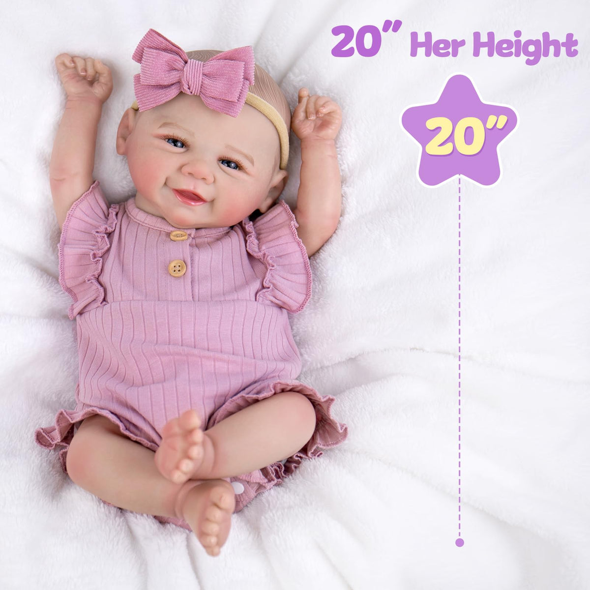 Aori lifelike doll features hand-painted blushing, lashes, and details.