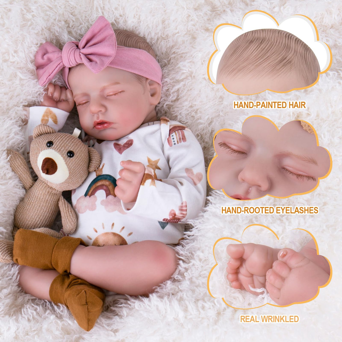 Aori lifelike baby doll facial details enhance nurturing play